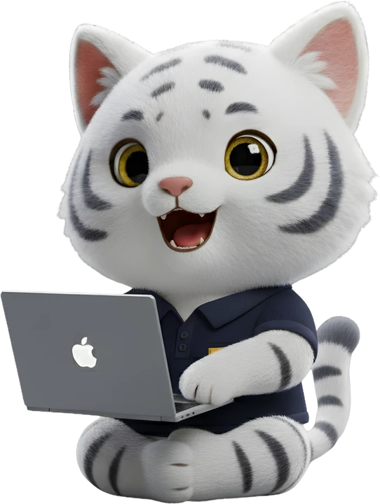 Precision Global Marketing mascot working on a laptop